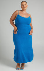 Yurika Midi Dress - Knit Open Back Dress in Blue