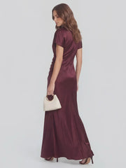 High Boat Neck Stain Maxi Dress With Ruched Detailing
