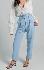 Milica Trousers - Belted High Waisted Trousers in Pastel Blue