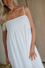 Pleated Strappy Maxi Dress-Off White