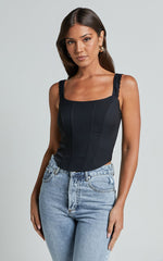 Kieran Top - Lace Strap Corset Top in Black