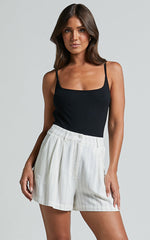 Manon Shorts - Linen Tailored Pinstripe Shorts in White