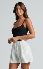 Manon Shorts - Linen Tailored Pinstripe Shorts in White