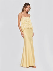 Lace Patchwork Satin Bandeau Maxi Dress