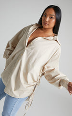 Kalpena Shirt - Ruched Side Oversized Shirt in Beige