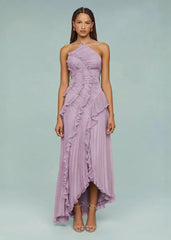 Livette - Halter Neck And Ruffles Maxi Dress