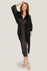 Ciara Ruched Midi Dress | Black Metallic