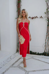 Leon Halter Midi Dress-Red
