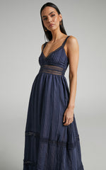Angelique Maxi Dress - Lace Trim Dress in Navy