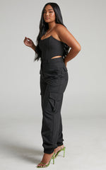 Xyriel - High Waisted Utility Style Cargo Pants in Black