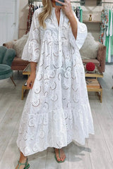 Bohemian Embroidered Cotton Maxi Dress - Lightweight, Flowy & Effortlessly Chic