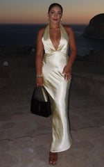 Prima Midi Dress - Plunge Satin Dress in Butter Yellow