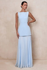Hadley | Powder Blue Boat-Neck Maxi Dress With Drop-Waist