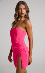 Bonne Mini Dress - Strapless Corset Side Split Dress in Hot Pink