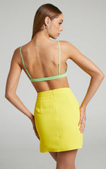 Evelenna Mini Skirt - High Waisted Split Skirt in Yellow