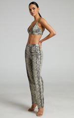 Tyanne Pants - High Waisted Faux Leather Snake Print Pants in Nude Snake