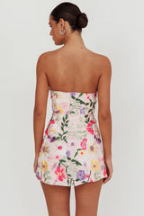 Gardenia Mini Dress - Strapless Floral Embroidered Mini