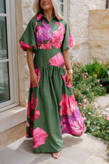 Kaley Floral Maxi Dress-Olive