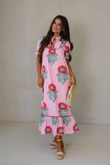 Presley Floral Midi Dress-Pink