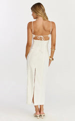 Nikki Midi Dress - Scallop Edge Front Split Column Dress In Off White