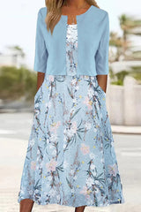Elise | Floral Two-Piece Midi Dress - Elegant Bloom Print
