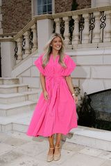 Haisely Pleated Midi Dress-Hot Pink
