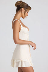 Ruffle-Trim Button-Detail Corset Mini Dress In Ivory