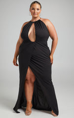 Banneth Midi Dress - Open Front Formal Dress in Black