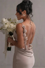 Cassiane - Satin Maxi Dress With Flower Patchwork