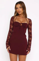 Won'T Hide Long Sleeve Mini Dress Wine