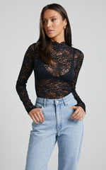 Abella Bodysuit - Long Sleeve Lace Bodysuit in Black