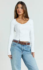 Acacia Top - Asymmetric Button Down Rib Top in White
