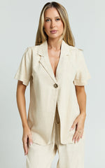 Ace Shirt - Linen Look Shirt with Statement Button in Oatmeal