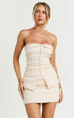 Adalia Top - Strapless Textured Longline Button Up Top in Cream