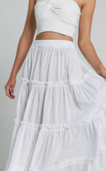 Aeonium Maxi Skirt - Cotton Elasticated Waist Tiered Skirt in Off White