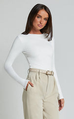Alexie Top - Jersey Long Sleeve Scoop Neck Top in White