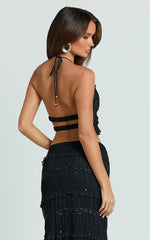 Alice Top - Embellished Ruched Top in Black