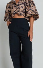 Amalie The Label - Charo Linen Look High Waisted Wide Leg Pants in Black