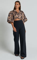 Amalie The Label - Charo Linen Look High Waisted Wide Leg Pants in Black