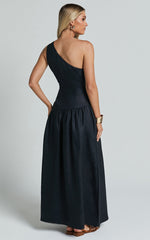 Amalie The Label - Alorah Linen Blend One Shoulder Dress in Black