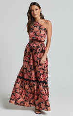 Amalie The Label - Evangeline Linen Look Blend Halter Neck Maxi Dress in Atalie Print