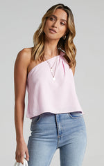 Analia Top - Linen Look One Shoulder Knot Detail Top in Pink