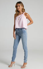 Analia Top - Linen Look One Shoulder Knot Detail Top in Pink