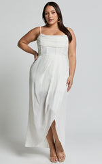Andrina Midi Dress - High Low Wrap Corset Dress in White