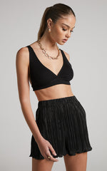 Archer Shorts - High Waisted Plisse Shorts in Black