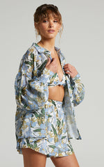 Amalie The Label - Azariah Balloon Sleeve Button Up Shirt in Iris Floral