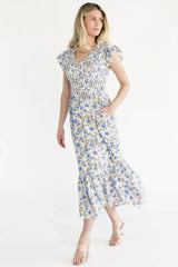 Tilly Smocked Dress | Ivory + Blue Floral