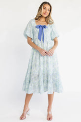 Jane Bow Midi Dress | Blue + Green Floral