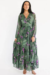 Johanna Maxi Dress | Deep Moss + Purple Floral