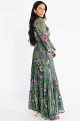 Johanna Maxi Dress | Deep Moss + Purple Floral